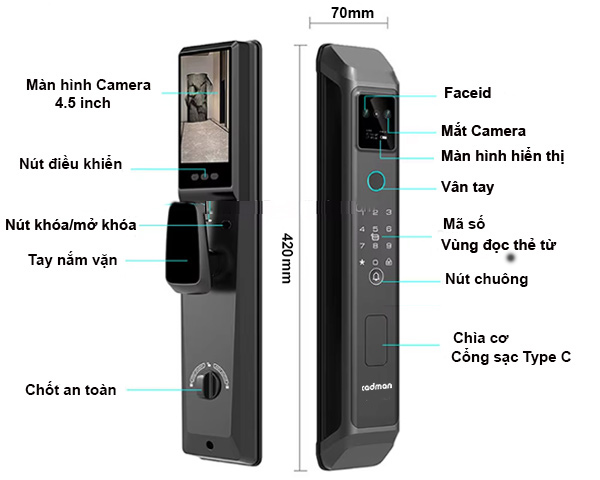 Thông số kỹ thuật khóa faceid db1
